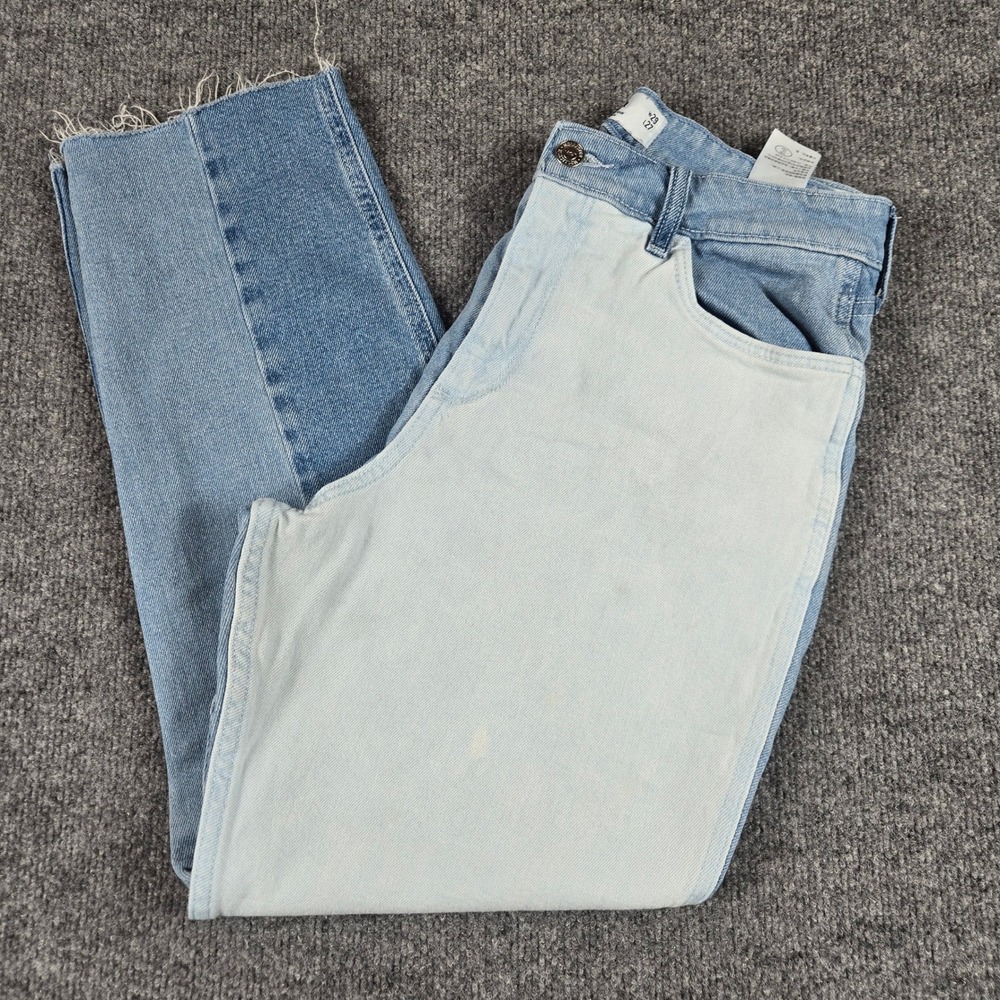 Hollister Curvy High-Rise Mom Jeans 9R W29 L27 Multi Tone Patchwork Blue Denim